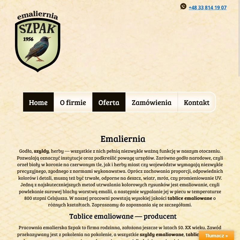 Szyldy informacyjne i  godła emaliowane